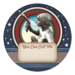 Retro Space Girl Name Tag Stickers