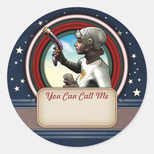Retro Space Girl Name Tag Stickers