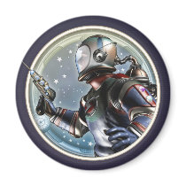 Retro Space Man Round Magnet by Retropolis_Travel Retro Space Man Round Magnet