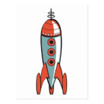 retro space rocket post card