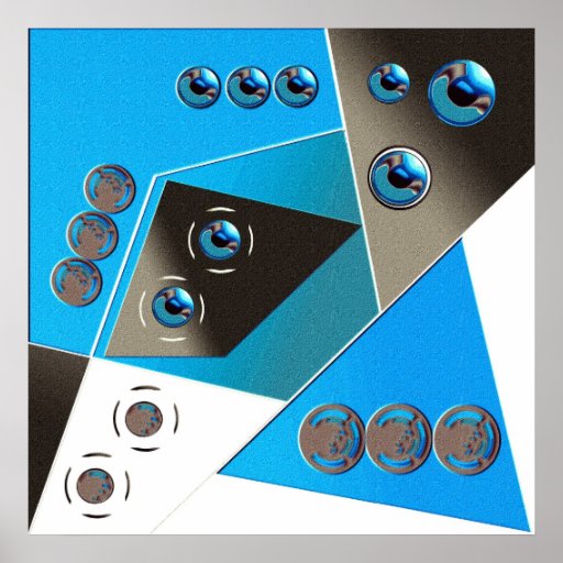 Retro Spheres Three and Two Blue White Print