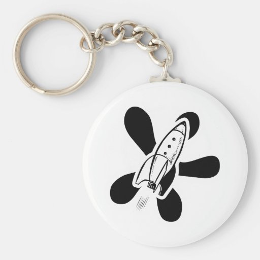 Retro Splat Rocket White & Black Key Chain