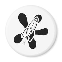 Retro Splat Rocket White & Black Refrigerator Magnets