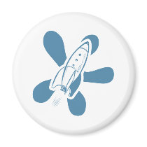 Retro Splat Rocket White Blue Fridge Magnets