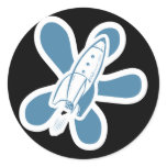 Retro Splat Rocket White Blue Stickers