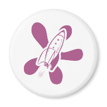 Retro Splat Rocket White Pink Magnets