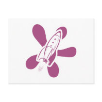 Retro Splat Rocket White Pink Postcard