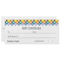 Retro Squares Bright Gift Certificate Rack Card