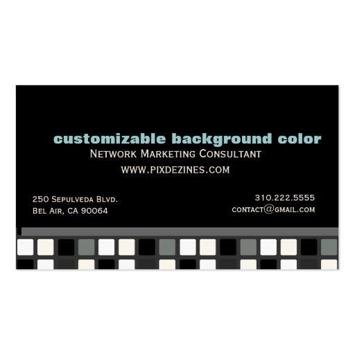 Retro Squares Business Card black + white accent (back side)