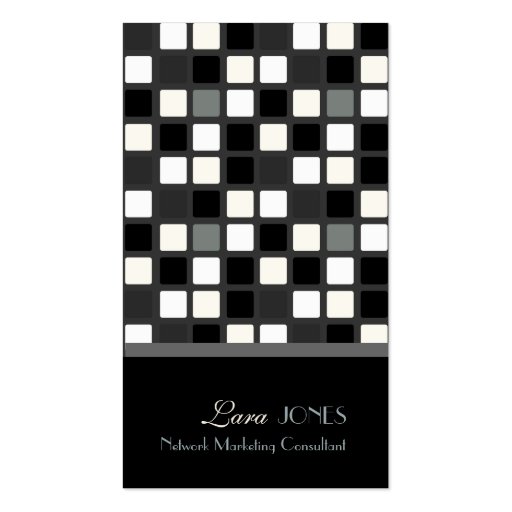 Retro Squares Business Card black + white accent (front side)