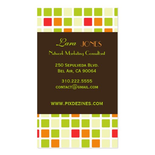 Retro Squares Business Card dark chocolate accent (front side)