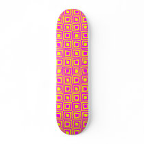 Retro Squares - Magenta on Yellow Skateboard