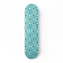 Retro Squares - White on Aqua Custom Skateboard