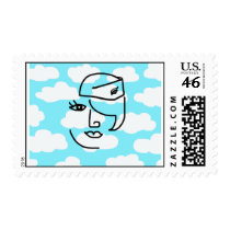 Retro Stewardess Face in the Sky postage
