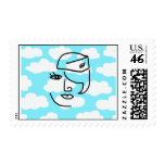 Retro Stewardess Face in the Sky Postage Stamp