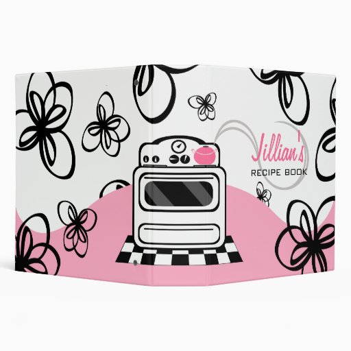 Retro Stove / Modern Pink Kitchen Recipe Book 3 Ring Binders