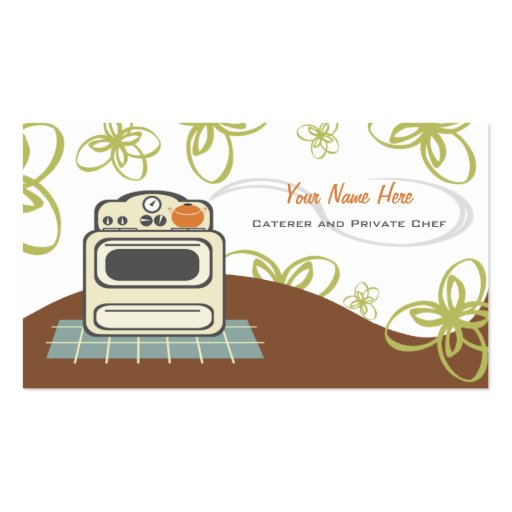 Retro Stove Orange & Blue Kitchen Caterer / Chef Business Card (front side)