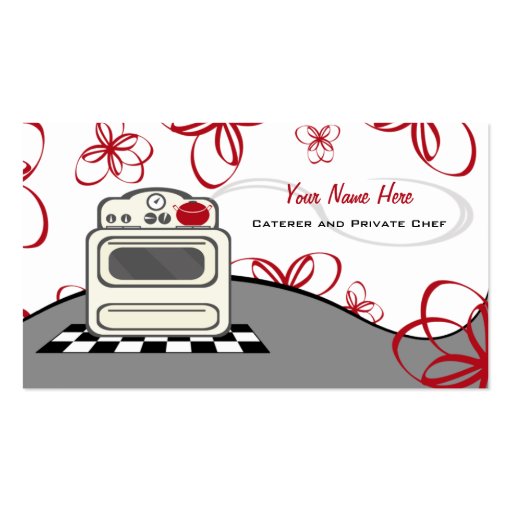 Retro Stove Red Kitchen Caterer / Chef Business Card Templates (front side)