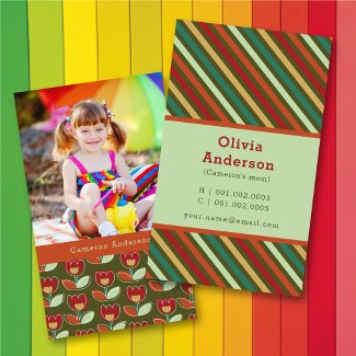 Retro Stripe Custom Photo Mom Calling Profile Card profilecard