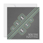 Retro Stripes 1 Grey Birthday Invitation