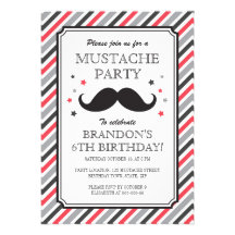 Retro stripes mustache bash kids birthday party invitation
