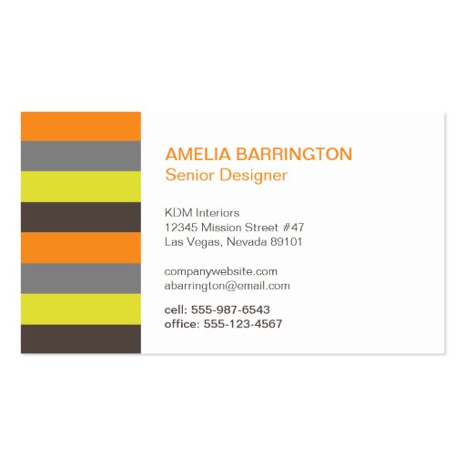 Retro stripes orange brown creative professional business card templates (front side)