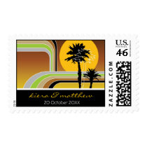 Retro Stripes Tropical Holiday Announcement Stamps