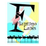 Retro Style Flamingo Lanes Postcard aquas pink