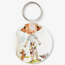 retro style girl and dog keychain