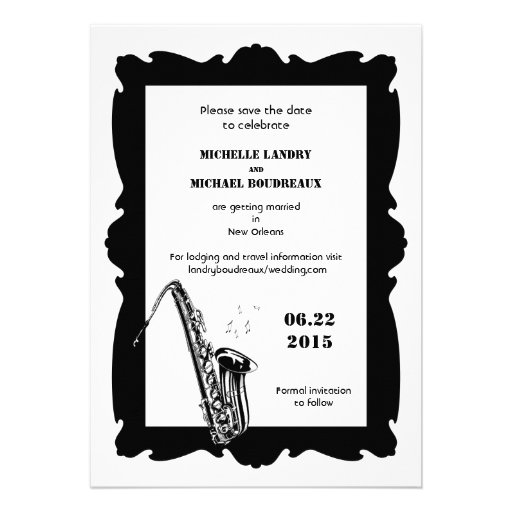 Retro Style Jazz Save the Date Black White 2 Card