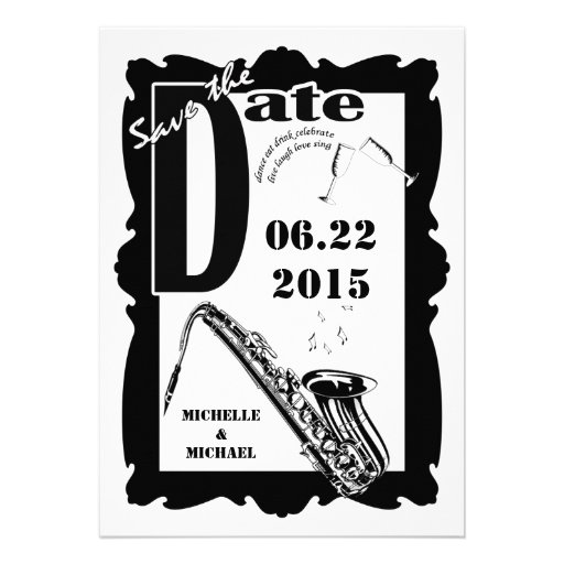 Retro Style Jazz Save the Date Black White 2 Card