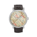 Retro Style Passport Stamps; Gift for Travelers Watches