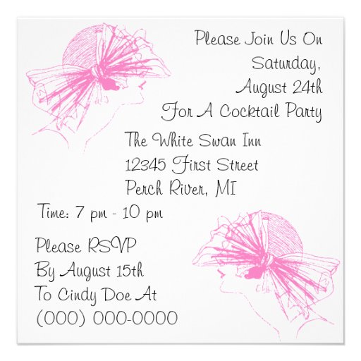 Retro Style Pink Lady Cocktail Party Invitations