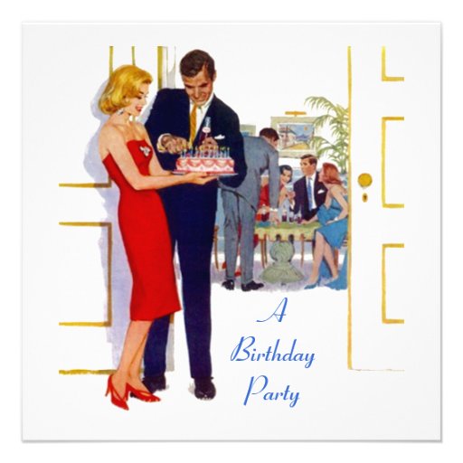 Retro Style Serving Birthday Cake Party Invitation