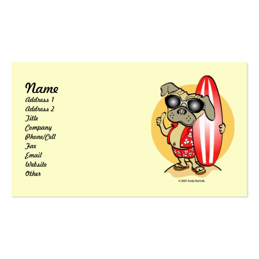 Retro Style Surfin' Pug Business Cards (front side)