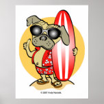 Retro Style Surfin' Pugs Posters and Prints