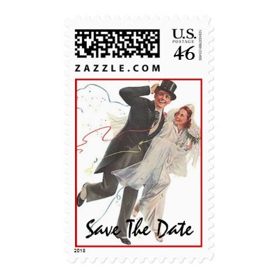 Retro Style Wedding Couple Save The Date Stamps by nostalgicjourney