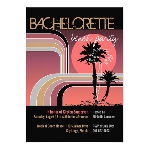 Retro Sunset Tropical Palm Tree Bachelorette Party Custom Invites