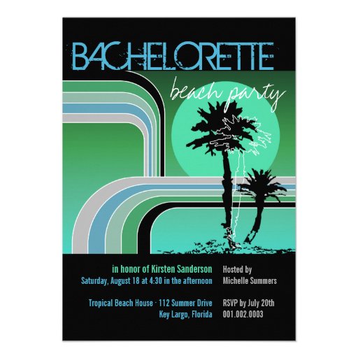 Retro Sunset Tropical Palm Tree Bachelorette Party Personalized Invitation