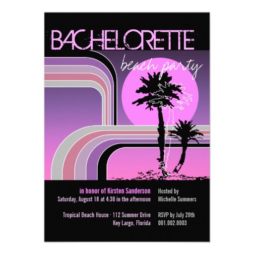 Retro Sunset Tropical Palm Tree Bachelorette Party Personalized Invites