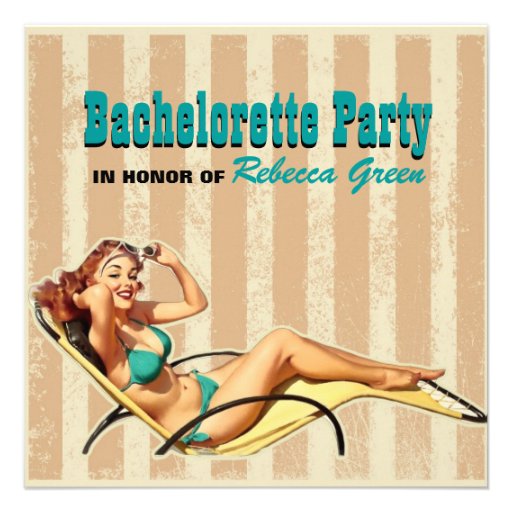 retro swimsuit pin up girl bachelorette party personalized announcements