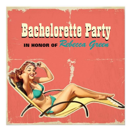 retro swimsuit pin up girl bachelorette party custom invite