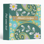 Retro teal, aqua paisley colorful floral recipe 3 ring binder