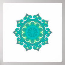 Retro Teal Kaleidoscope Abstract Print