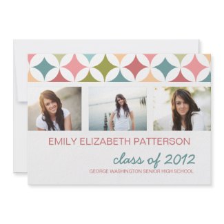 Retro Teal Pink Three Photo Graduation Invitation