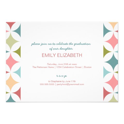 Retro Teal Pink Three Photo Graduation Invitation