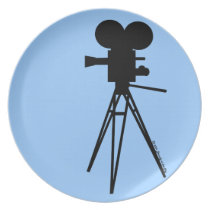 Retro Technicolor Movie Camera Silhouette Plate