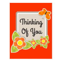 Retro Thinking of You Floral Butterfly Postcard