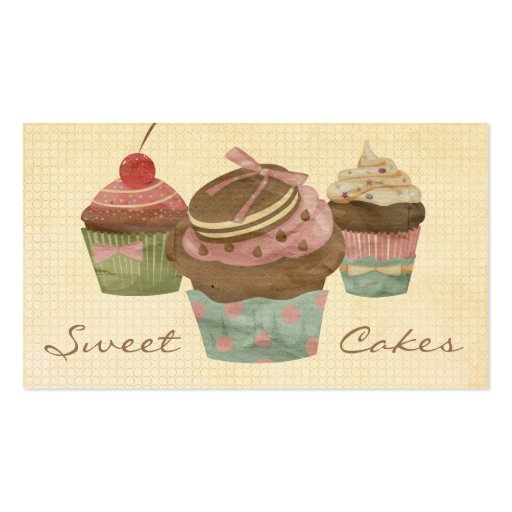 Retro Three Cupcake Bakery Business Cards (front side)