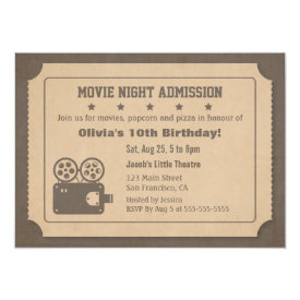 Retro Ticket Movie Night Birthday Party 4.5x6.25 Paper Invitation Card